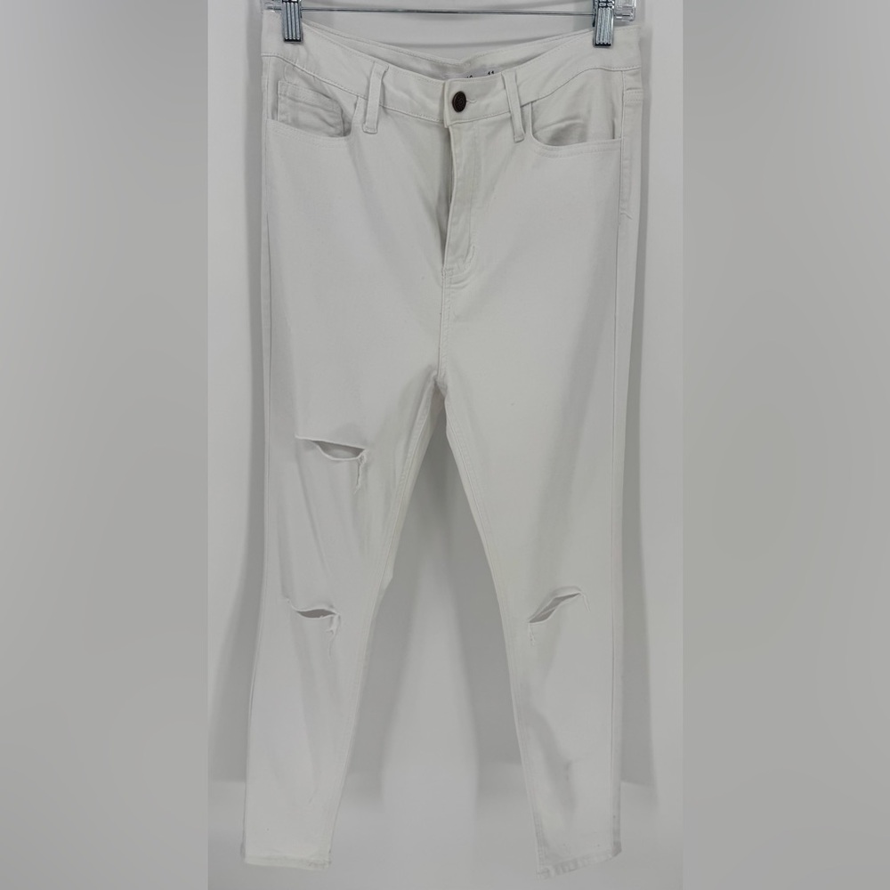 Cello Women's White High Rise Distress Ankle Skinny Jeans
